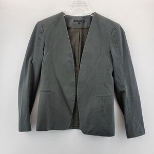 Theory Womens Blazer XS Gray Collarless Open Front Dark Academia Minimalist